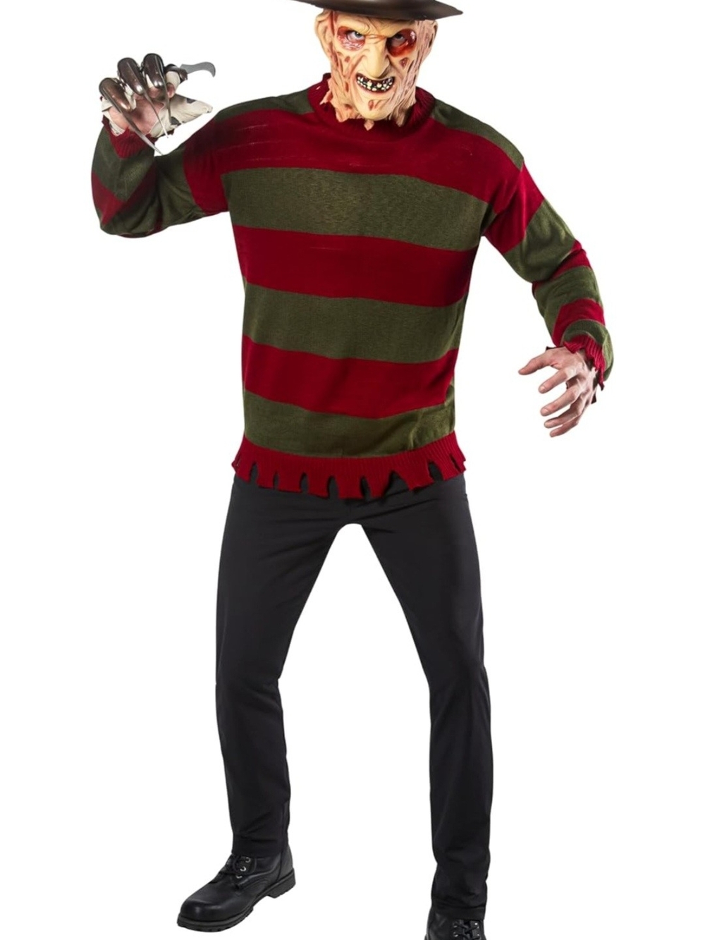 Friday The 13th Freddy Classic Striped Horror Sweater Costume, Hat, Glove